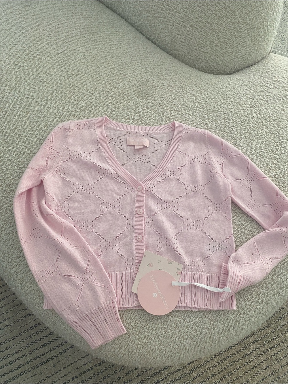 LoveShackFancy x Target  Light Pink Eyelet V-Neck Cardigan